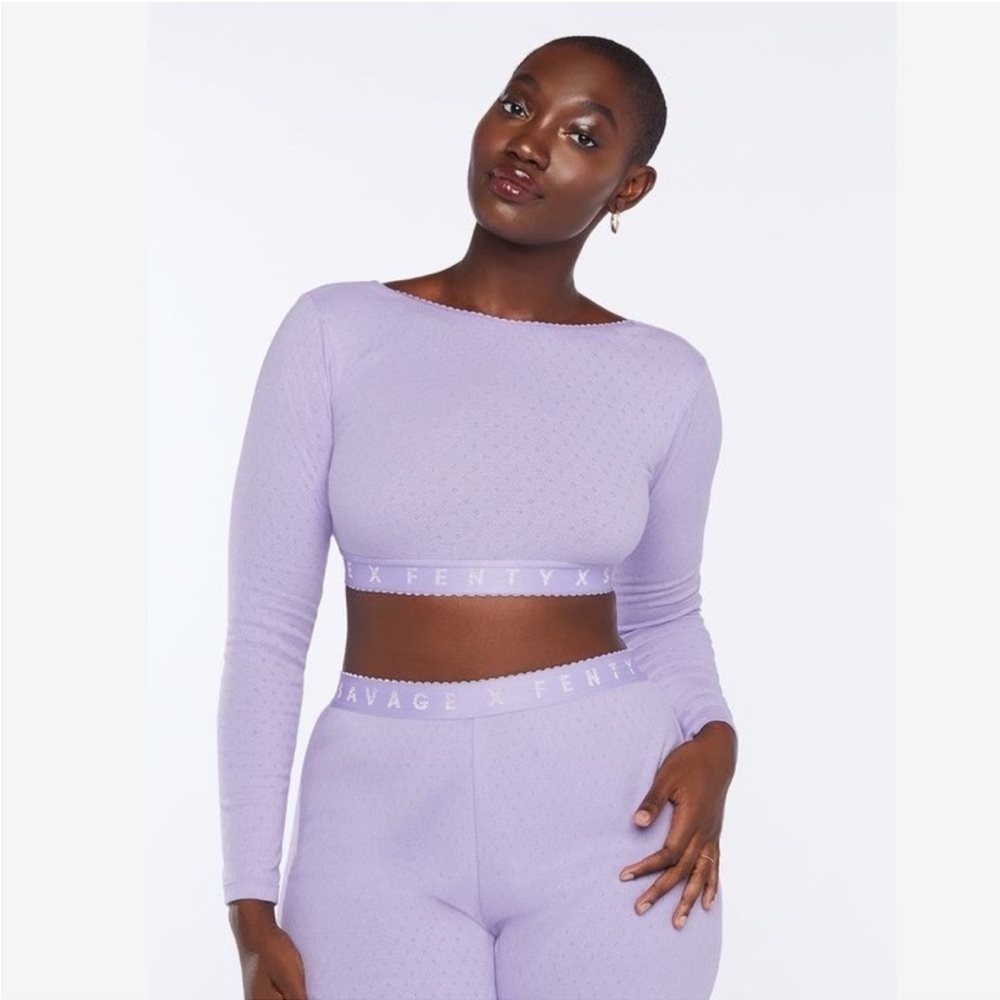 Savage X Fenty Pointelle Lavender Long Sleeve Crop Top sz S